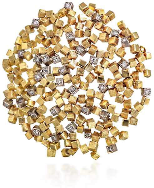 John Donald, Brooch of 18ct yellow gold domed clusters of striated cubes