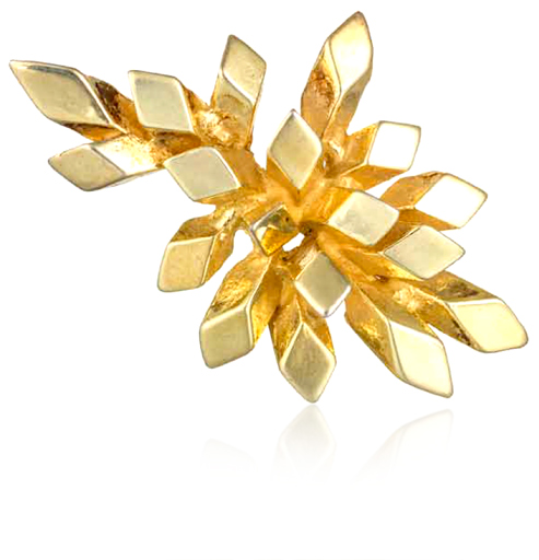 John Donald, Brooch of silver gilt square rods cut diagonally forming polished rhomboids